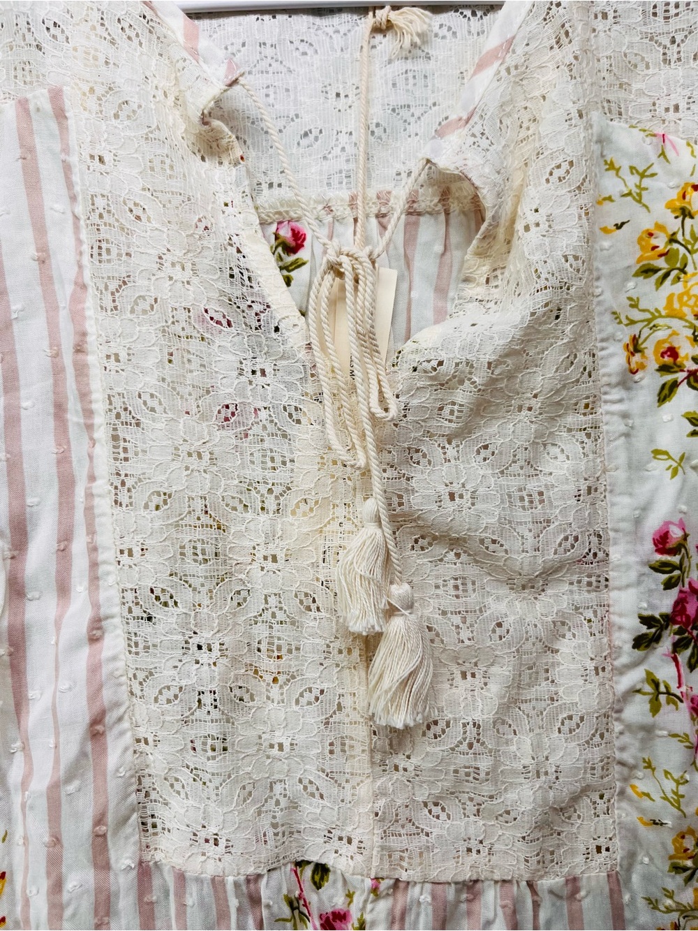 LoveStitch Cottage-core Cream Floral Stripe Bohemian Sleeveless Tunic - Picture 2 of 11